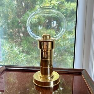 Vintage MCM FOHL Spring Fed Brass Candle Holder With Glass Shade - W. Germany